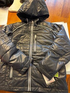 Arctica klids Black Hooded Puffer ski Jacket Contrast Zippers youth small nwt